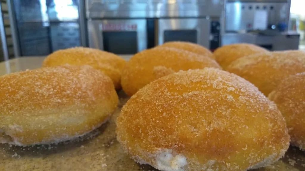 Fresh doughnuts in our bakery kitchen